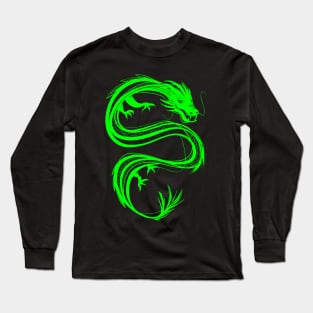 neon green traditional chinese dragon Long Sleeve T-Shirt